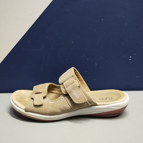 Ryka Slide Sandals Womens 9.5 Brown/White/Pink Leather Upper Slip‎ On Open Toe - Picture 4 of 14